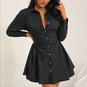 SHEIN Ruched Waist Drop Shoulder Button Through Shirt Dress